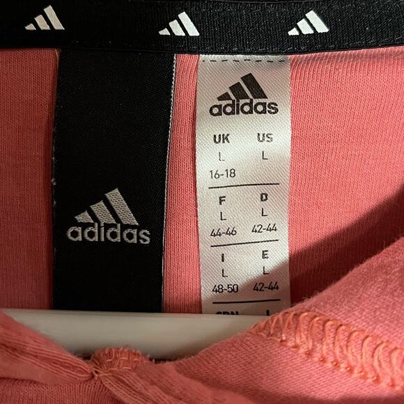 Adidas Women Hoodie with Front Pocket and cinch waist Coral/Pink color. Size L - Picture 4 of 7